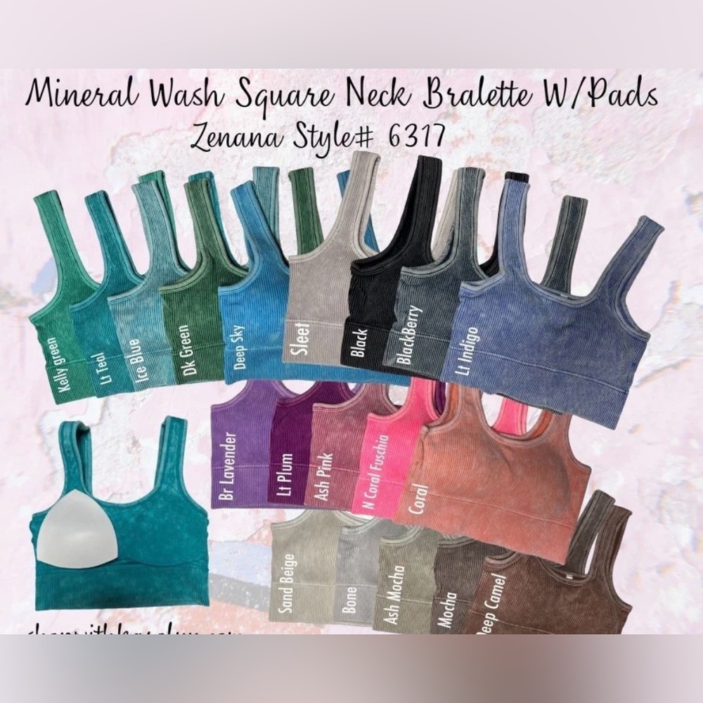 Zenana Mineral Wash Square Neck Bralette. 6317